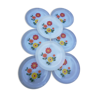 Lot de 8 assiettes plates Arcopal à fleurs