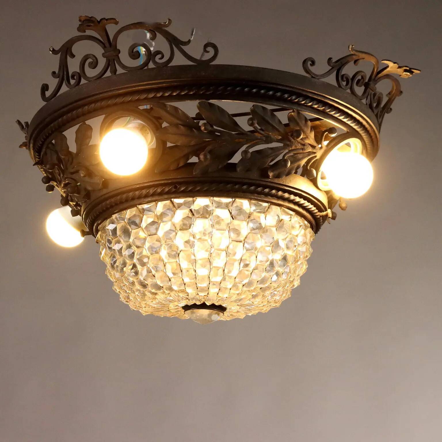 Antique Art Nouveau wrought iron chandelier, 20th century