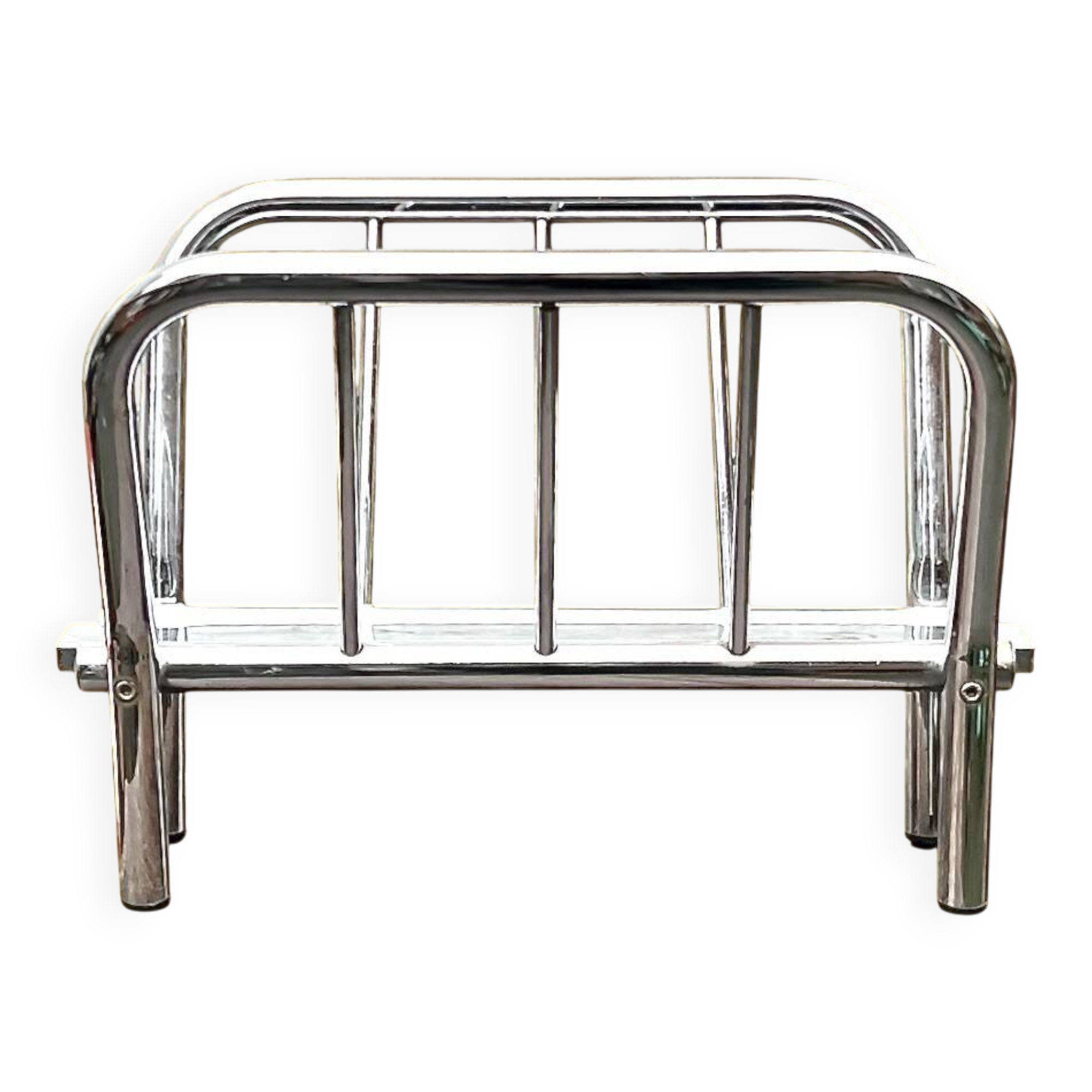 Vintage chrome-plated metal magazine rack – 1970s