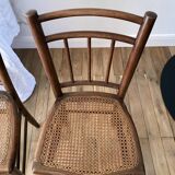 set of 4 bistro chairs in turned wood and canework stamped early 20th century