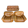 Sofa set in cognac leather by Sapporo for Mobil Girgi,  Italy 1970s
