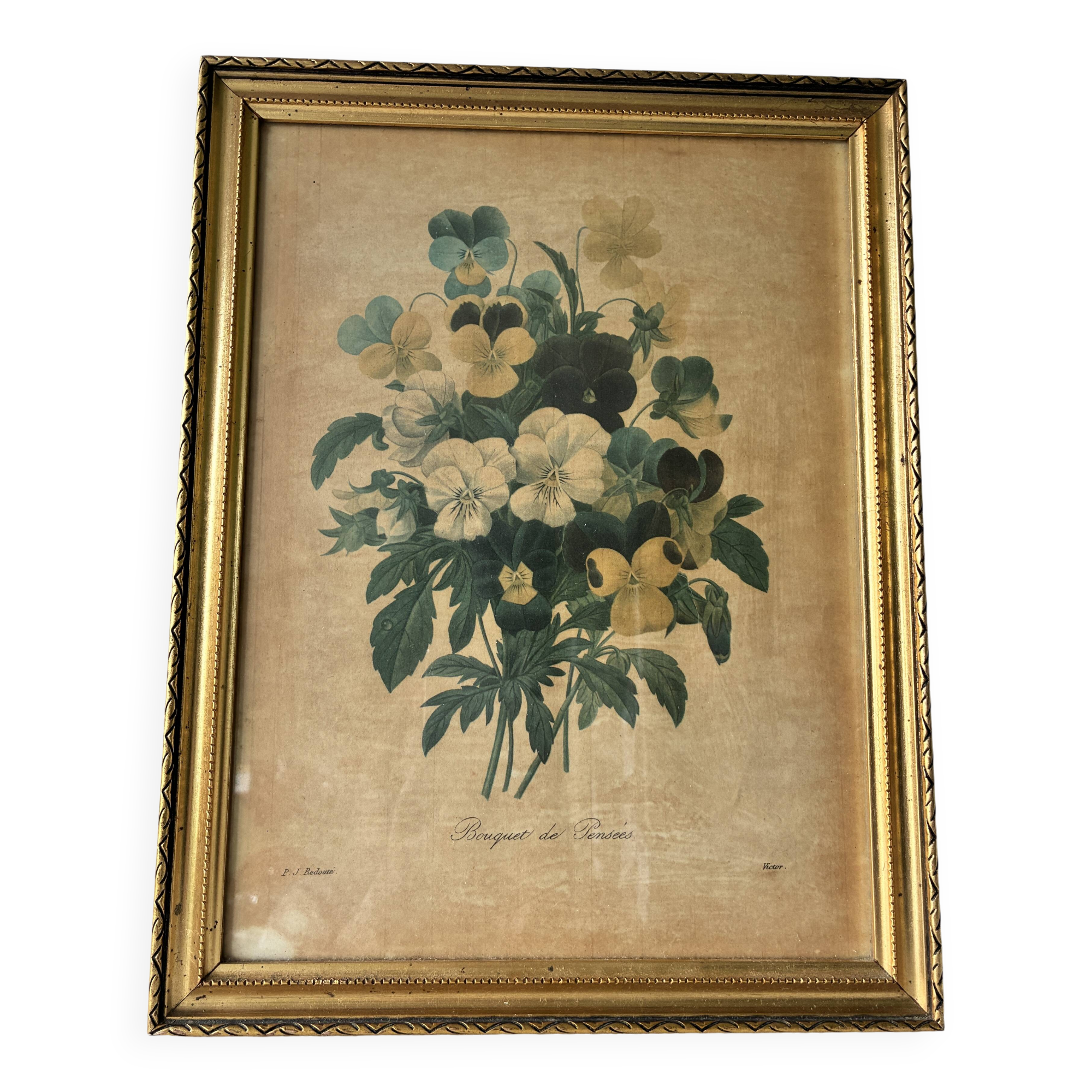 Lithographie encadrée bouquet de violettes PJ Redouté