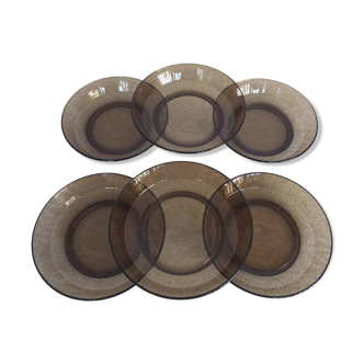 6 hollow smoked glass plates