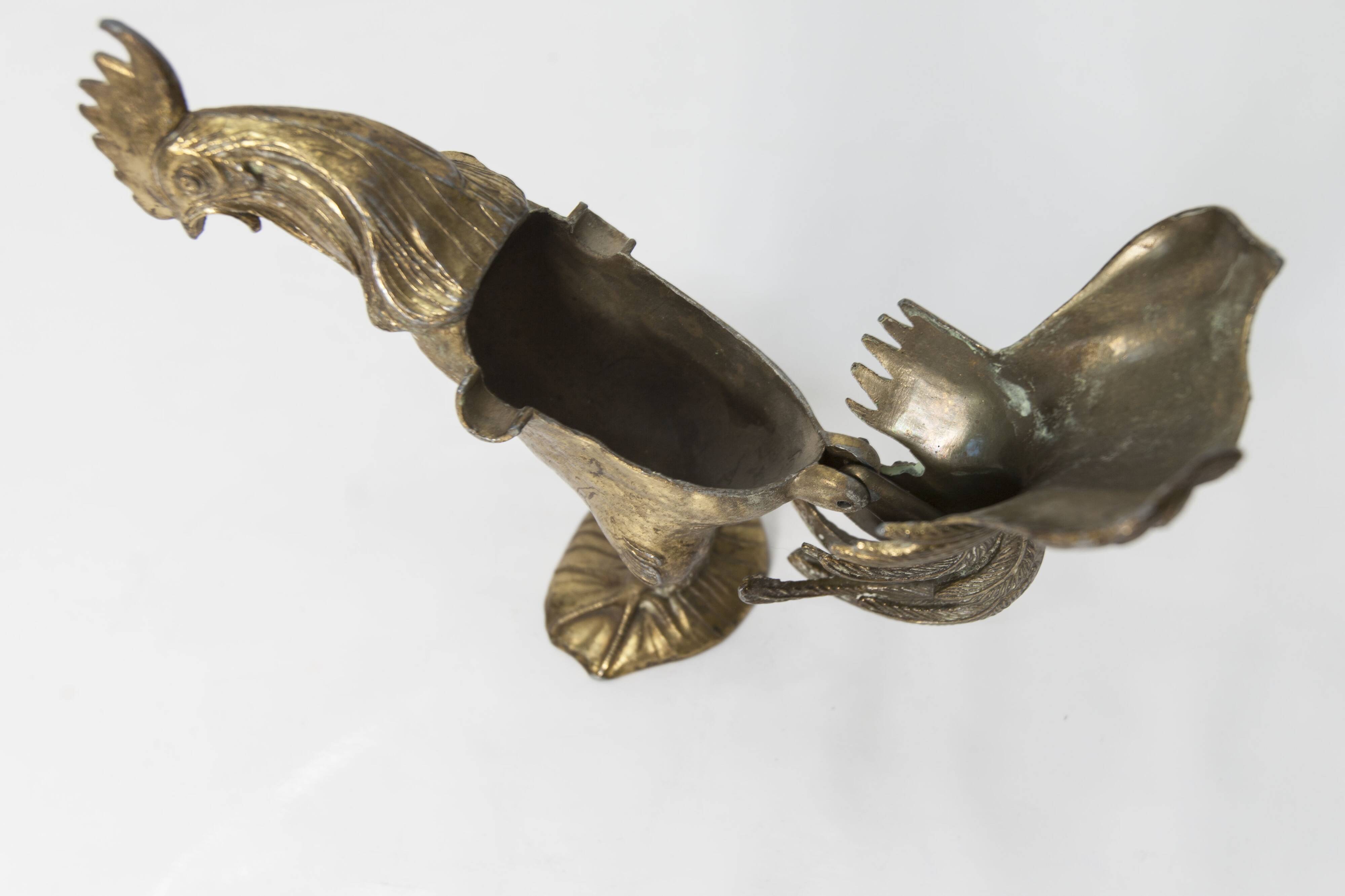 1960 rooster ashtray in spelter signed FC