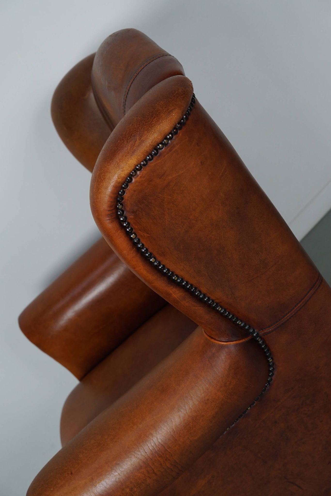 Fauteuil club vintage en cuir couleur cognac hollandais