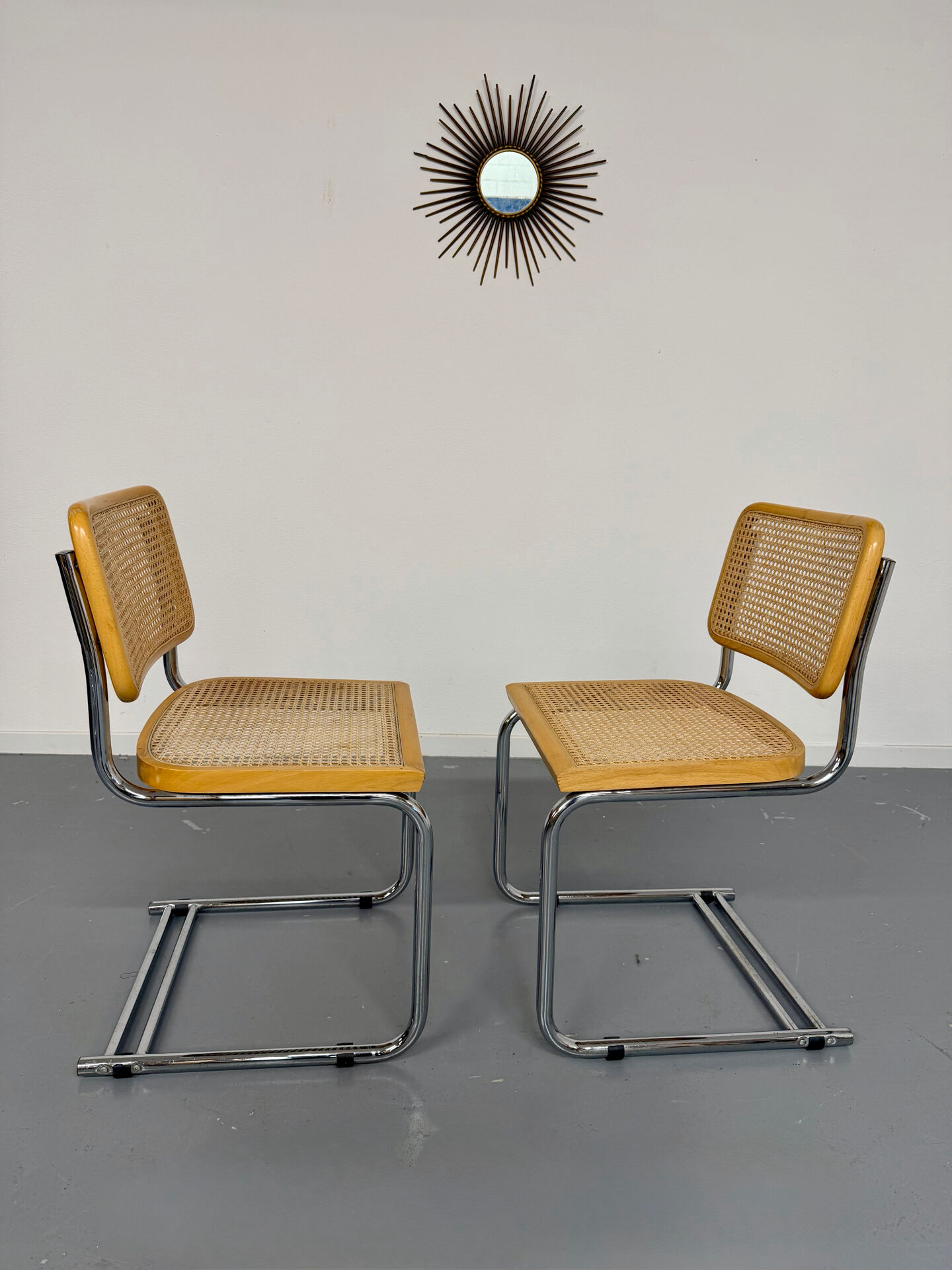 Set of 2 Italian cantilever chairs in cane Cesca 1970s,