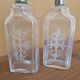 Pair of old engraved and frosted glass bottle vases.