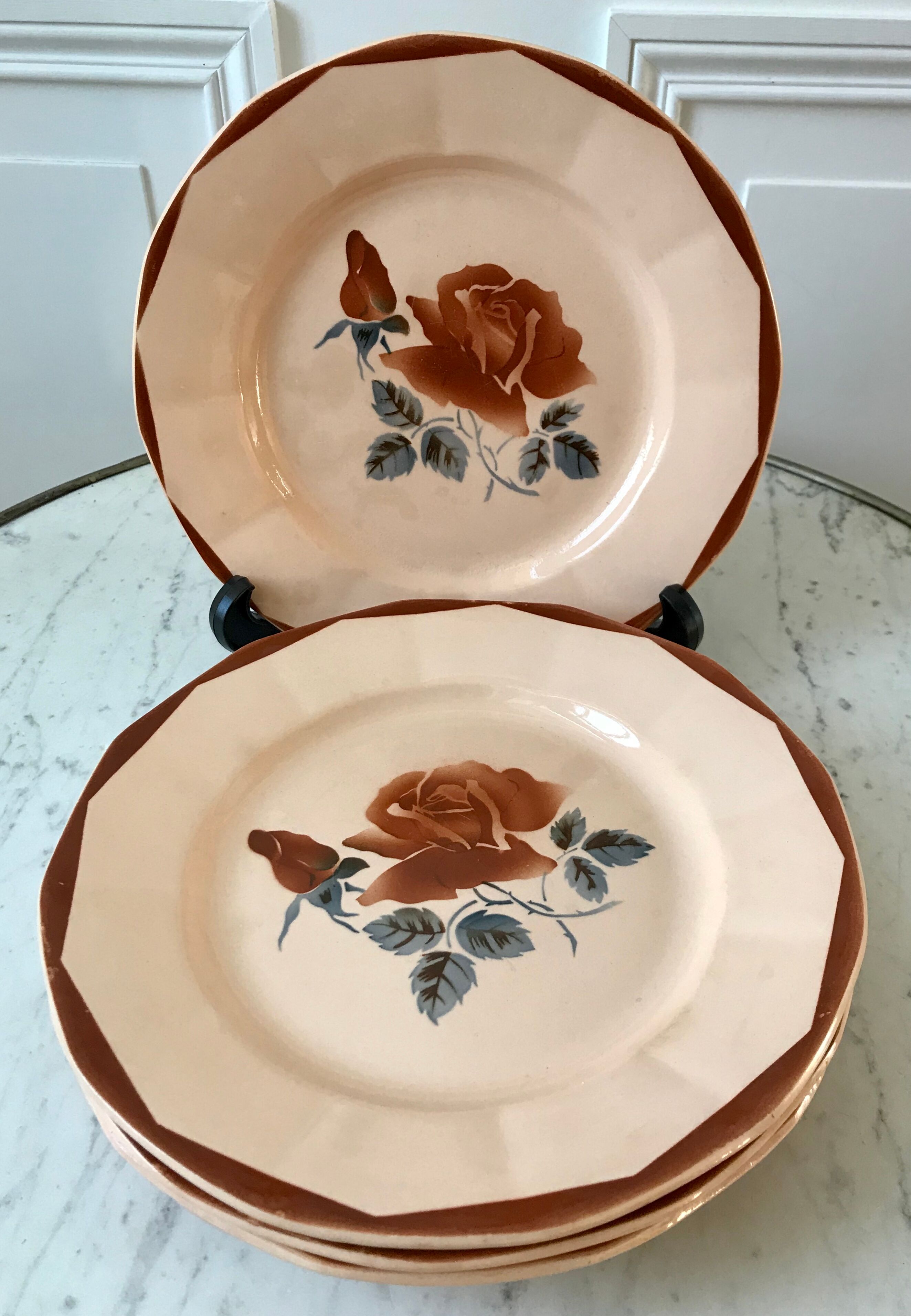 Lot de 6 assiettes plates Digoin Sarreguemines années 30-40
