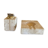 Cerrie Nestore travertine ashtray and table lighter set