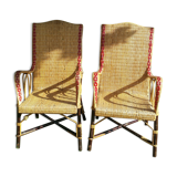 Wicker or rattan armchairs and bamboo