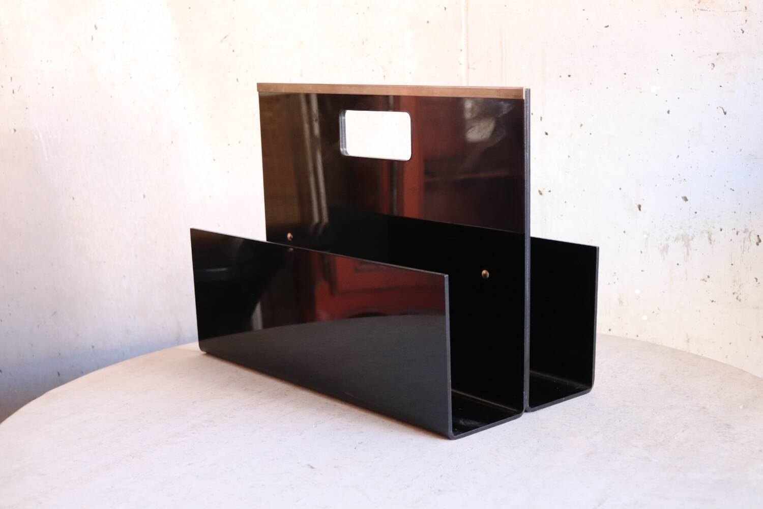 Roche Bobois 70's black plexi magazine rack