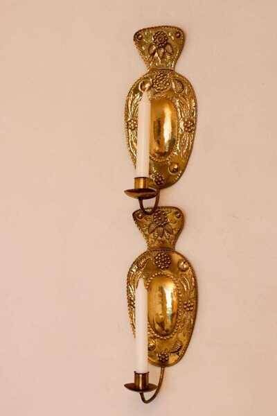 Pair of mid-century brass Swedish sconces