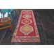 Vintage Turkish Hand-Knotted Wool Cotton Pink Runner Rug 88x342