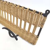 Wall coat rack with 3 hooks in iron and wicker braided 60s