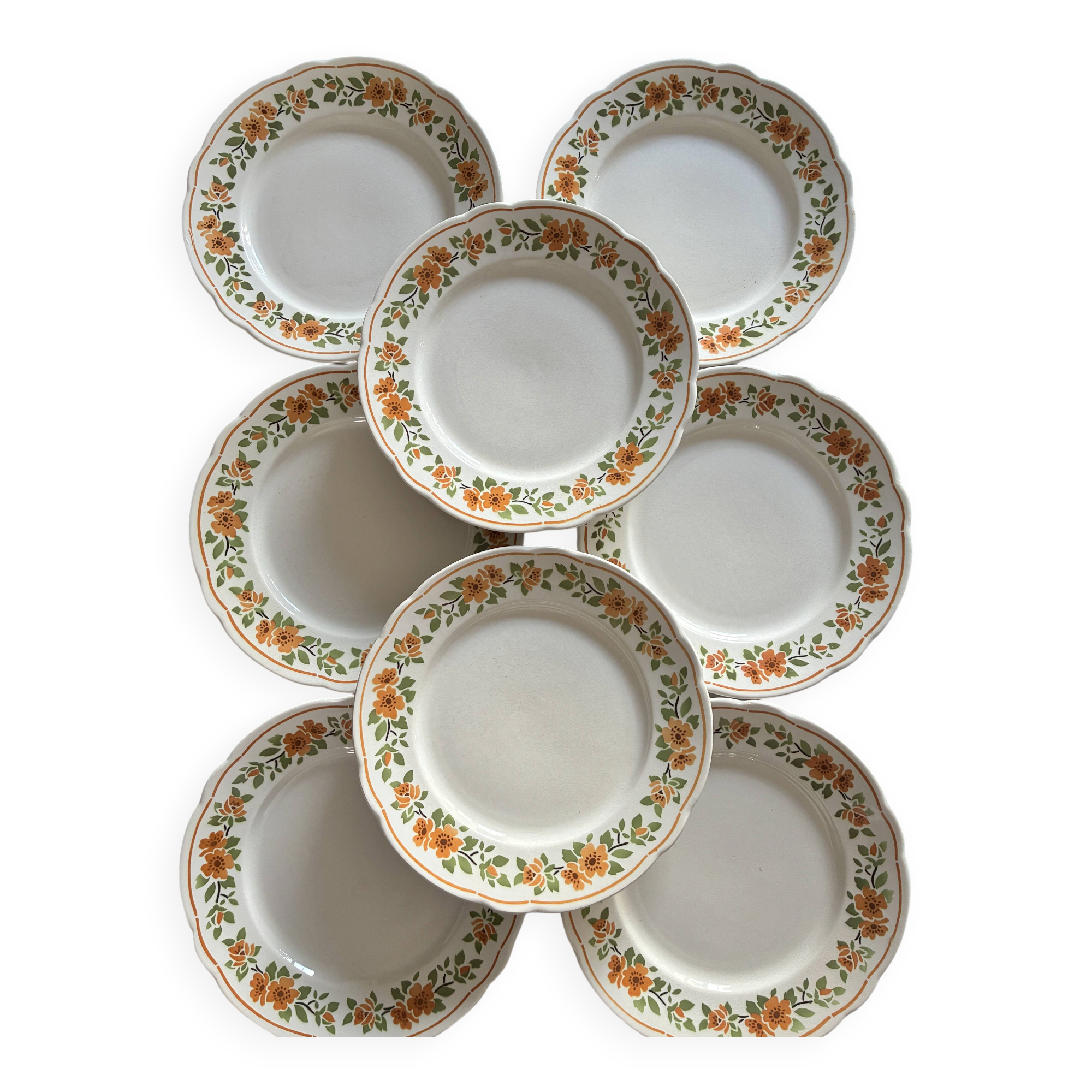 Lot 8 assiettes plates fleuries Badonviller