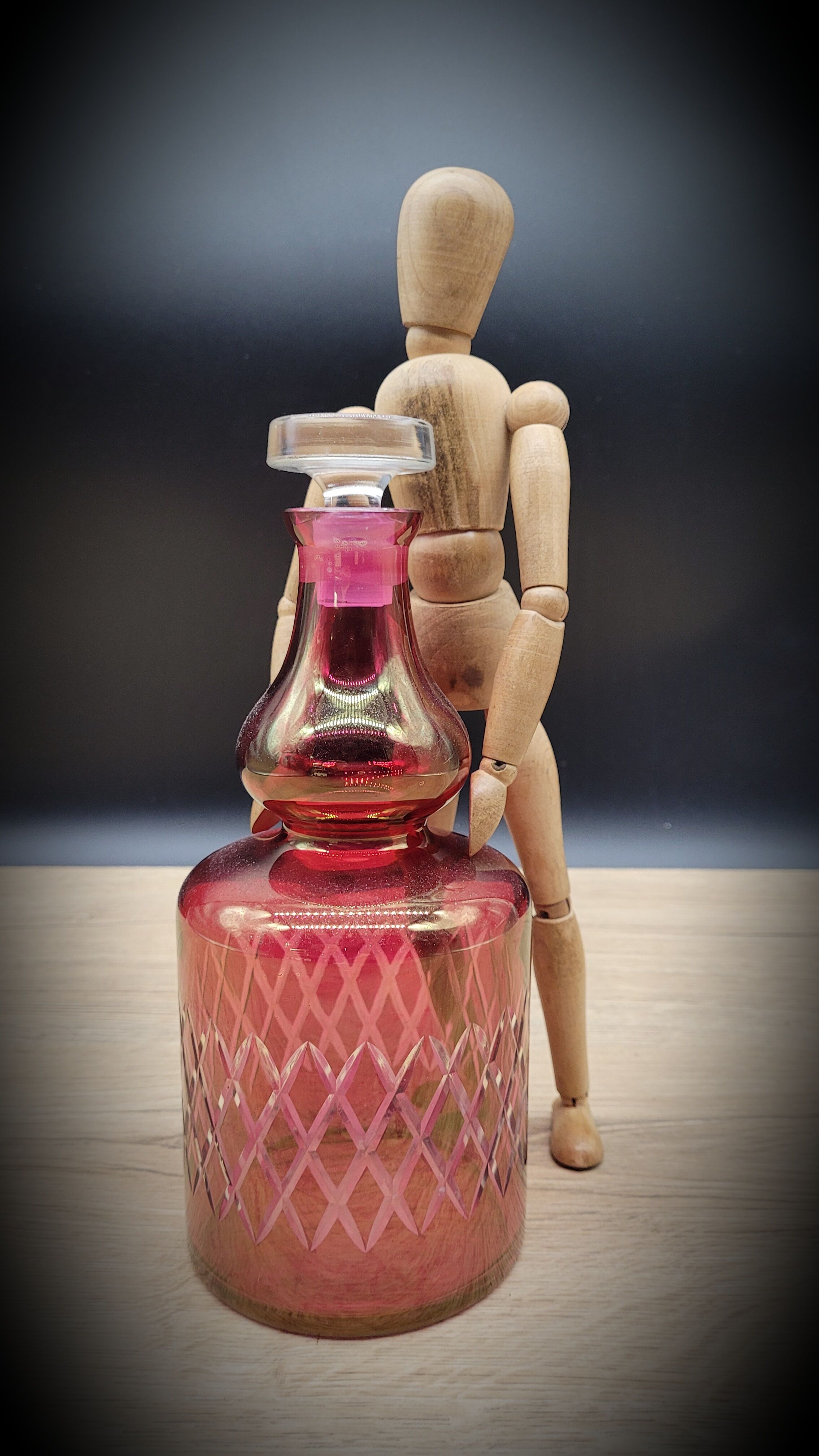 Red chiseled decanter