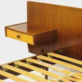 Mid century double bed bedroom set + floating nightstands in teak & maple