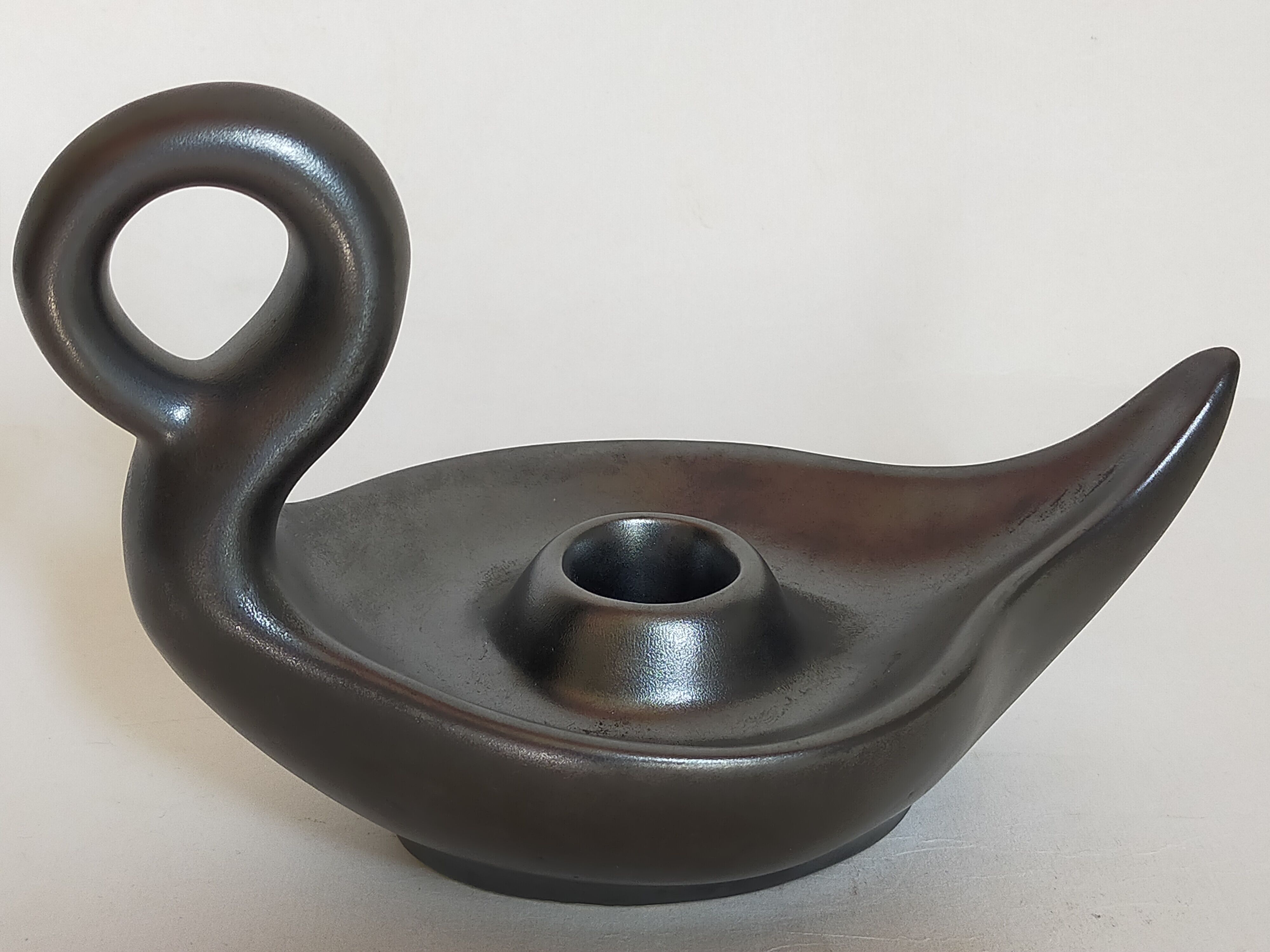 Matt black ceramic cellar rat candle holder 50s