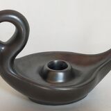 Bougeoir rat-de-cave noir mat en céramique années 50