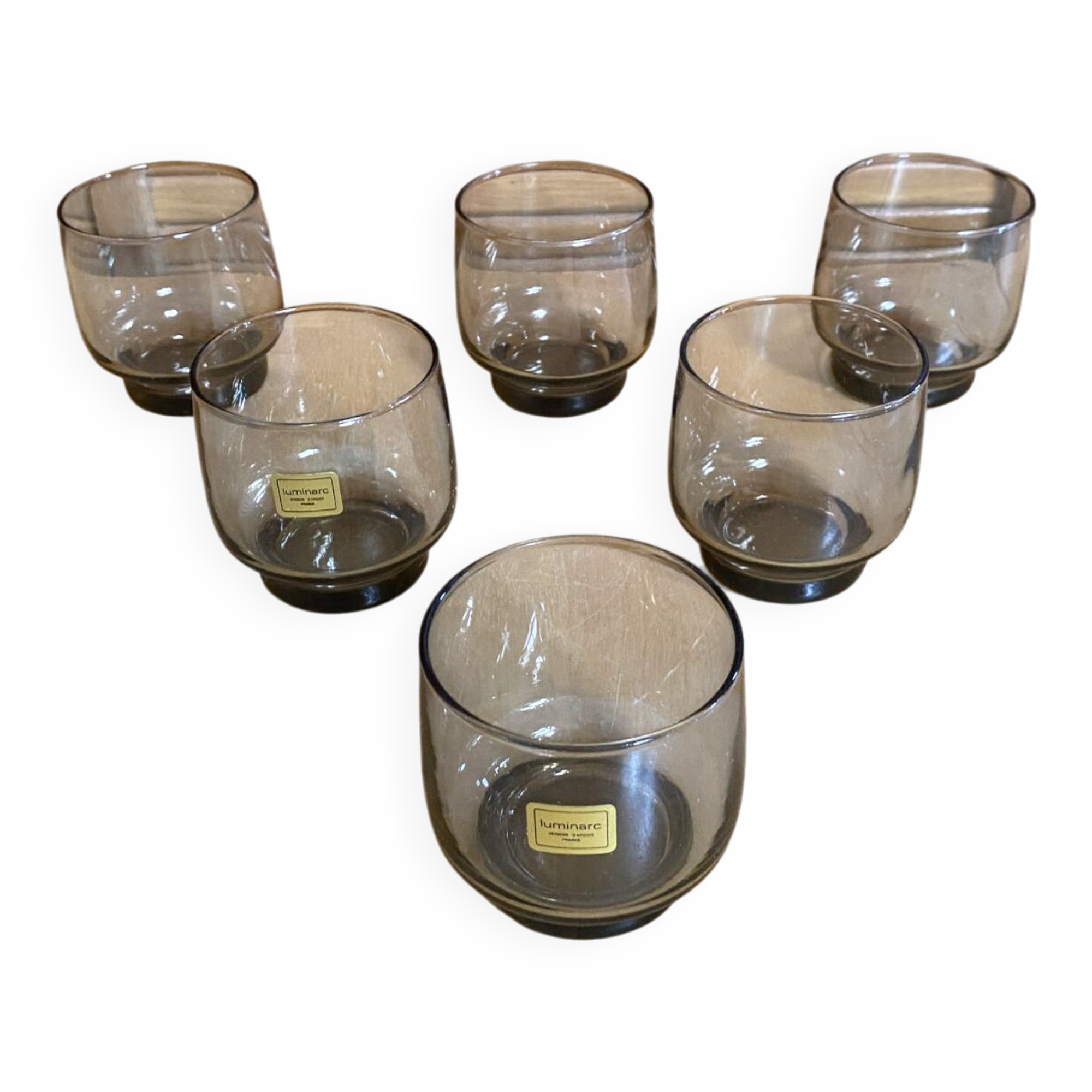 Set of 6 luminarc glasses grey smoke 1970s vintage #e395