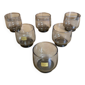 Set of 6 luminarc glasses grey smoke 1970s vintage #e395