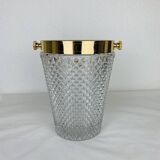 Hollywood regency cut crystal and gold metal champagne bucket