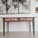 Old patinated farm table with 2 drawers