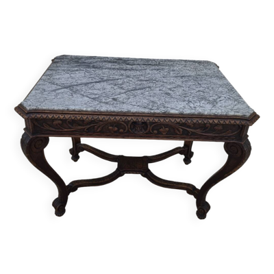 Table à gibier style Louis XV en chêne massif et marbre richement déco