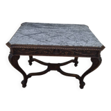 Louis XV style game table in solid oak and richly decorated marble