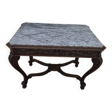 Louis XV style game table in solid oak and richly decorated marble