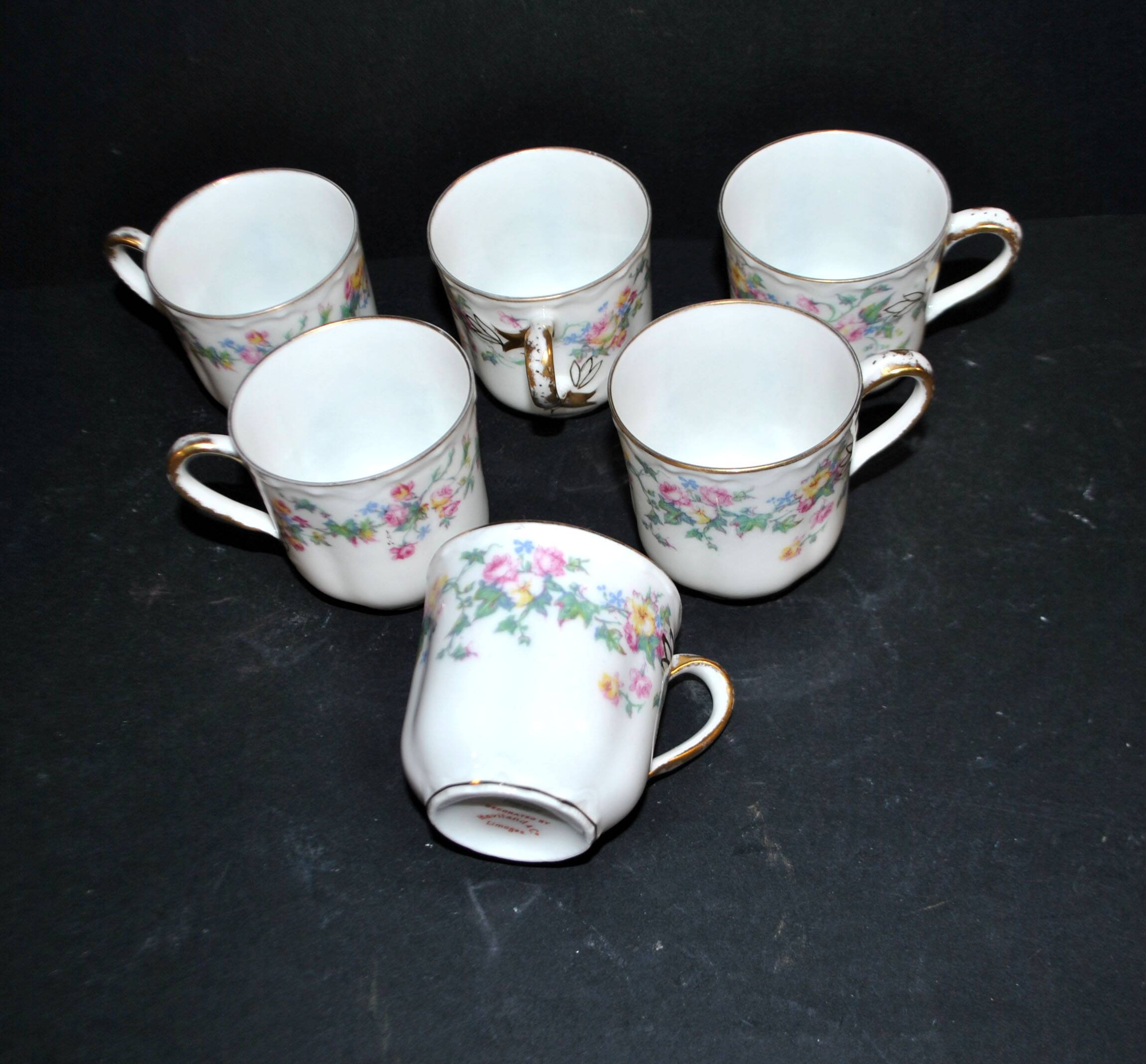 Limoges Haviland set of 6 floral porcelain coffee cups