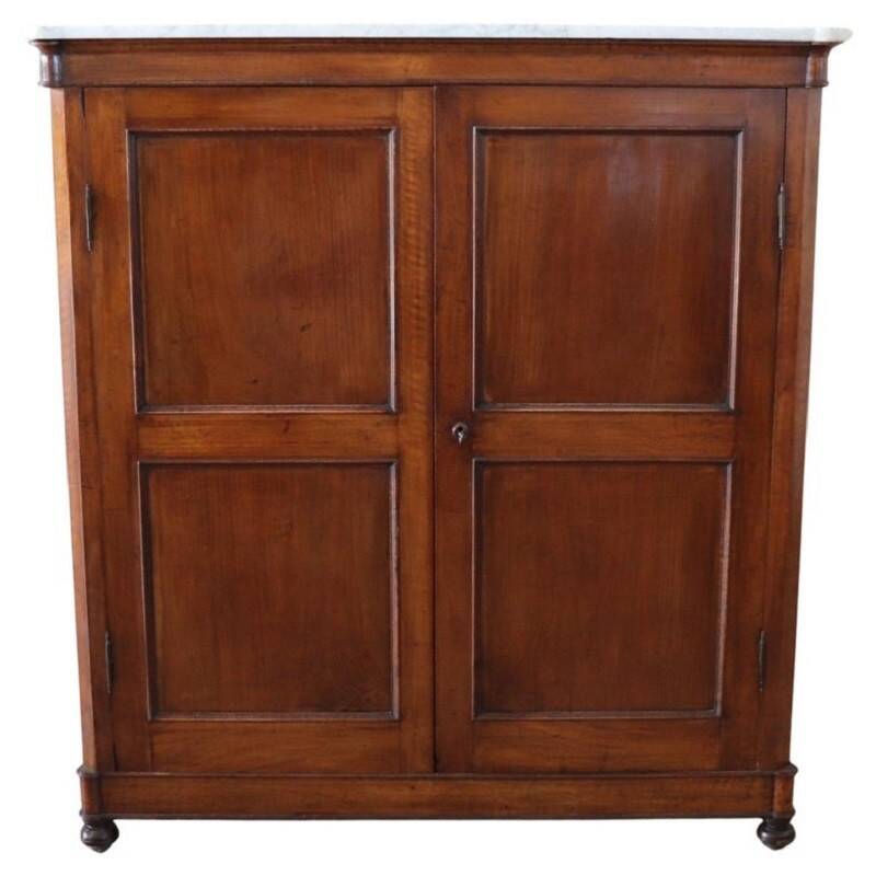 Rare Small Antique Wardrobe In Walnut And Marble Top, Italy 19th Century