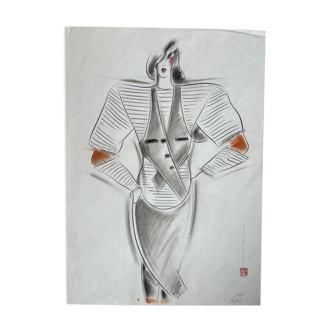 Henri machavariani (vogue illustrator) (1939) fashion design dress thierry mugler - 1985