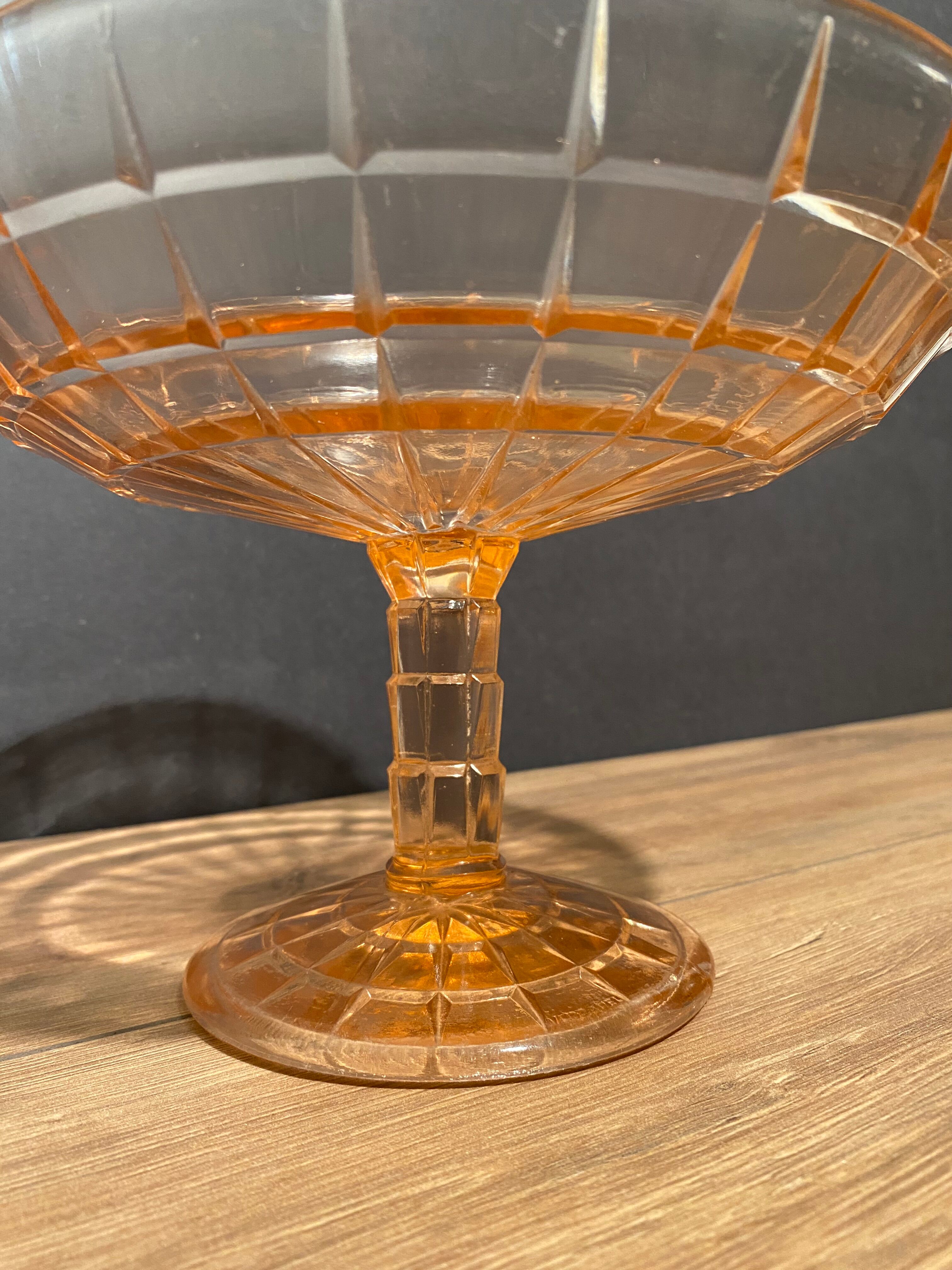 cut on vintage pedestal in tinted crystalline glass signed Vercapel