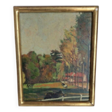 Tableau ancien paysage chevaux