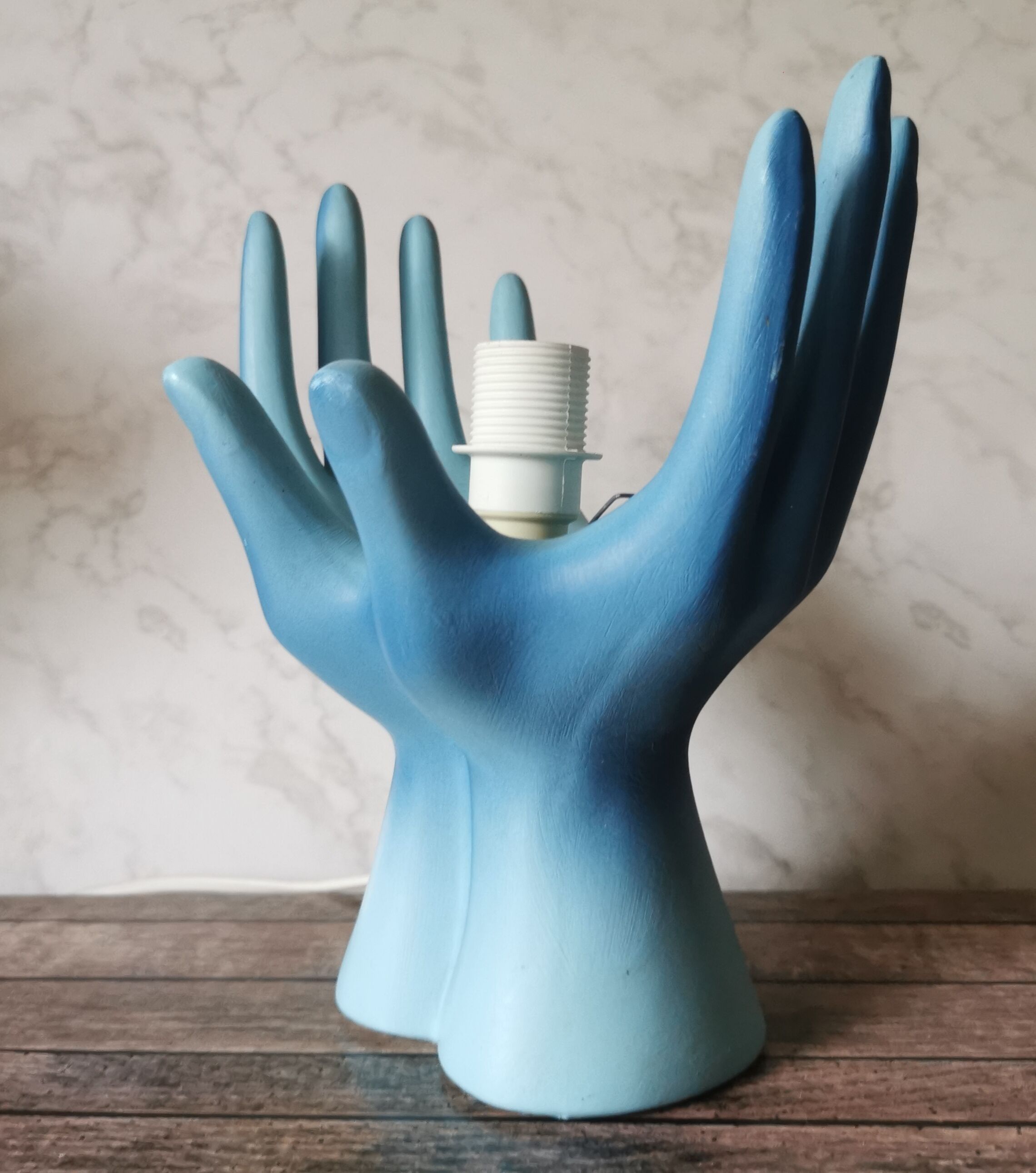 Blue ceramic hand lamp