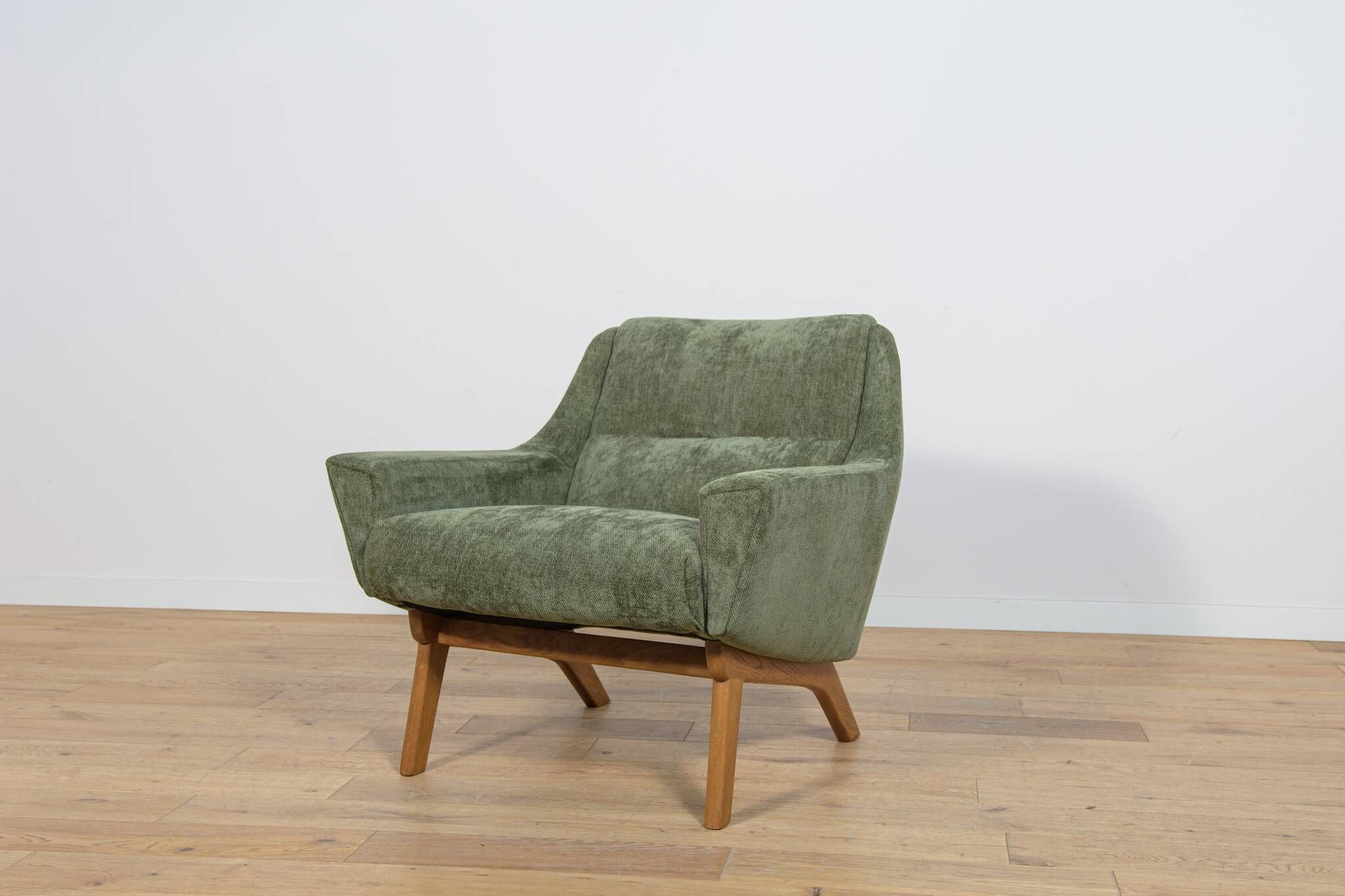 Fauteuil en chêne et tissu vert, Danemark, années 1960