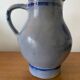 Antique Blue Stoneware Pitcher Deco Flowers 2 Liters Vintage
