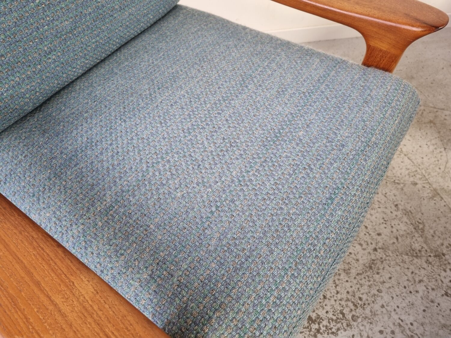 Pair of armchairs and Scandinavian teak ottoman by Juul Kristensen, Denmark 1970s