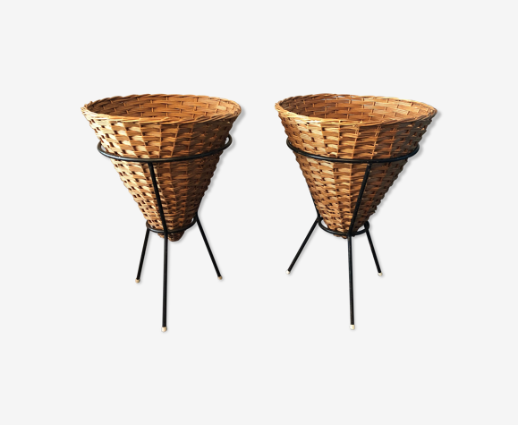 Duo of vintage rattan baskets