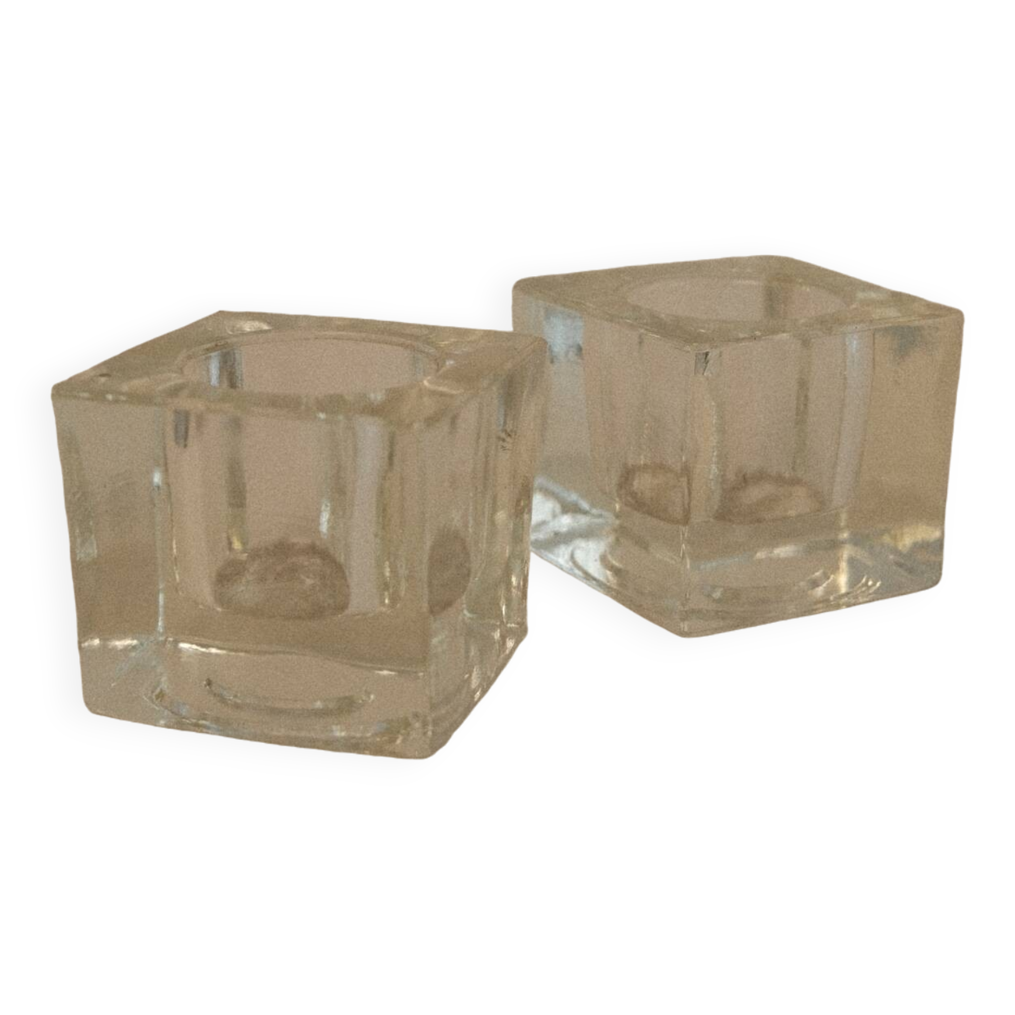Pair of square glass candle holders
