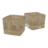 Pair of square glass candle holders