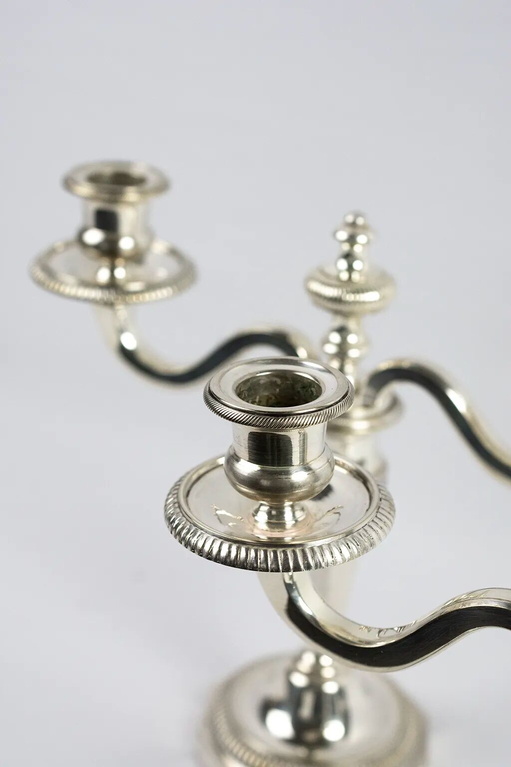 Pair of 2-light silver-plated candelabras – double moon hallmarks