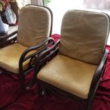 Pair of rattan chairs and caning 70s