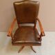 Chaise de bureau vintage en merisier et cuir