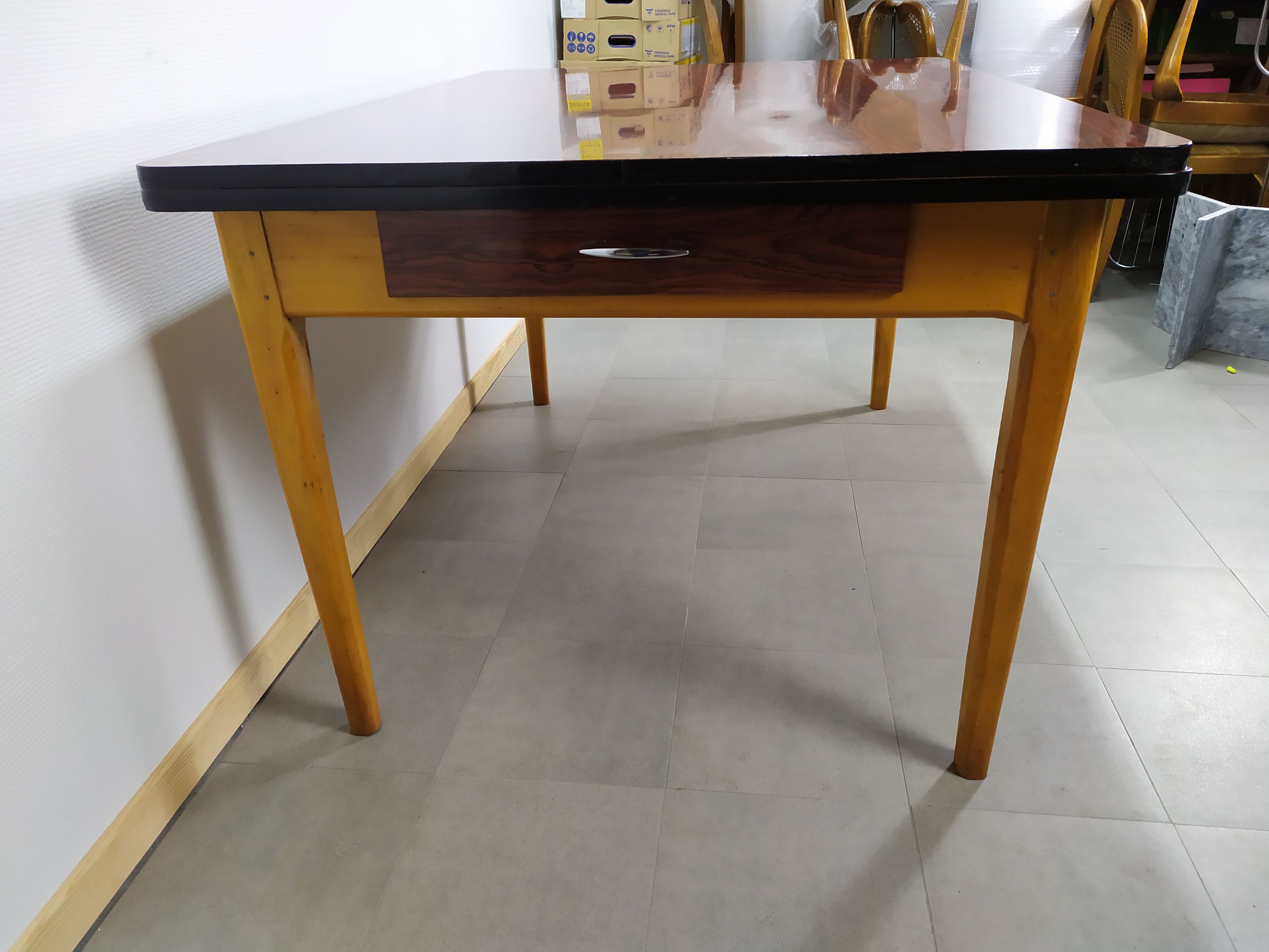 Rare Dining Table Farm Wood and formica Extendable for 10 people year 50 60