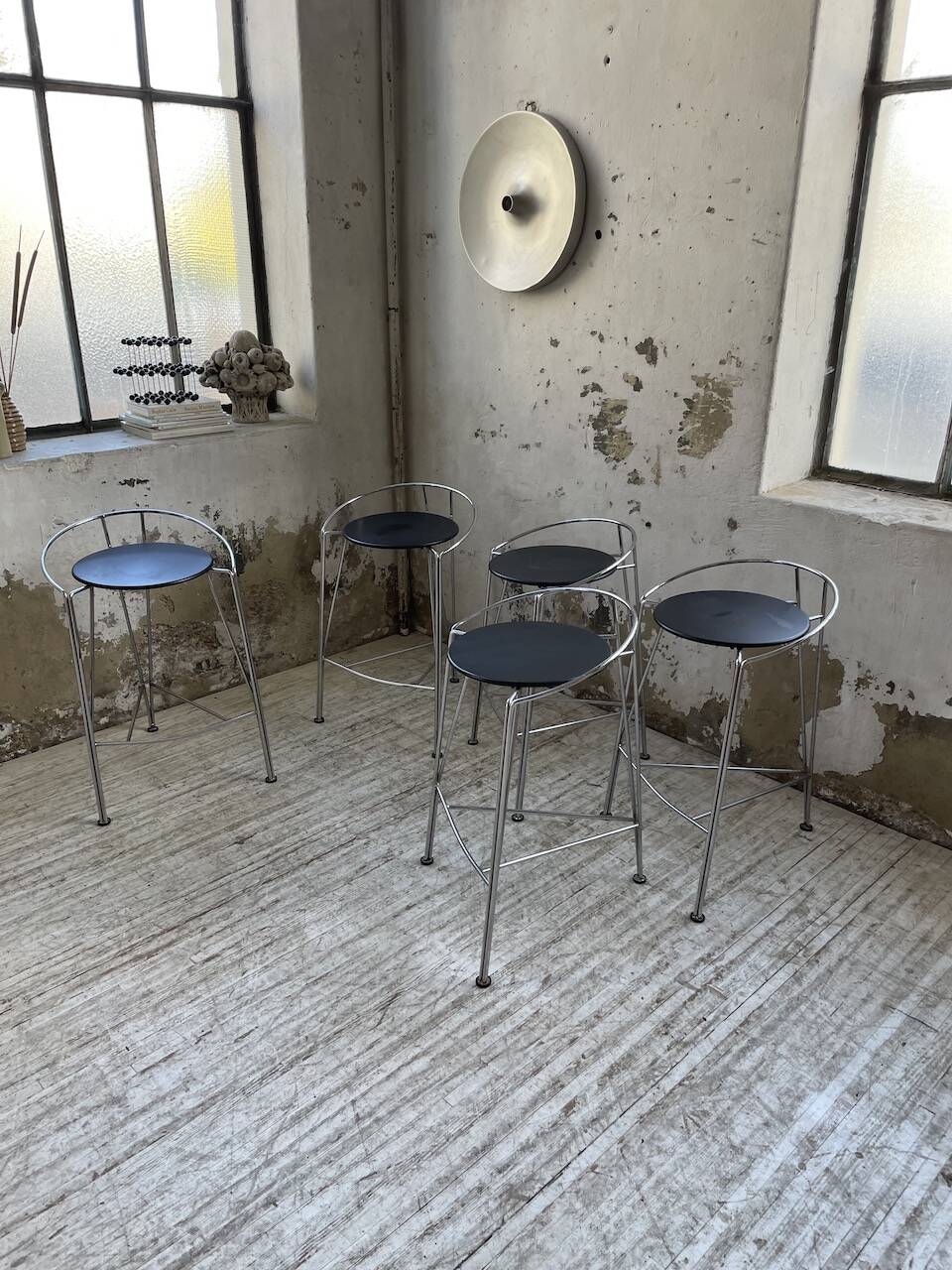 Set of 5 high stools "silver moon" Pascal Mourgue