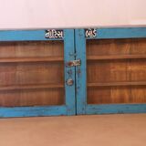 Old Burmese teak wall display case original blue patina
