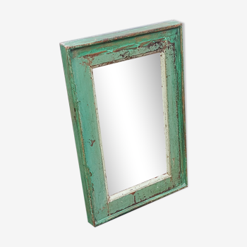 Miroir vert bois vieux teck patine 37x57x4cm