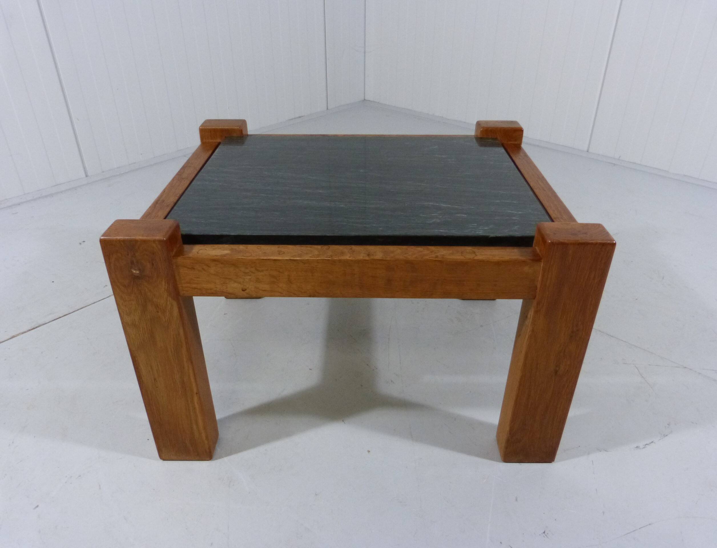 Brutalist coffee side table in oak & natural stone 1970's